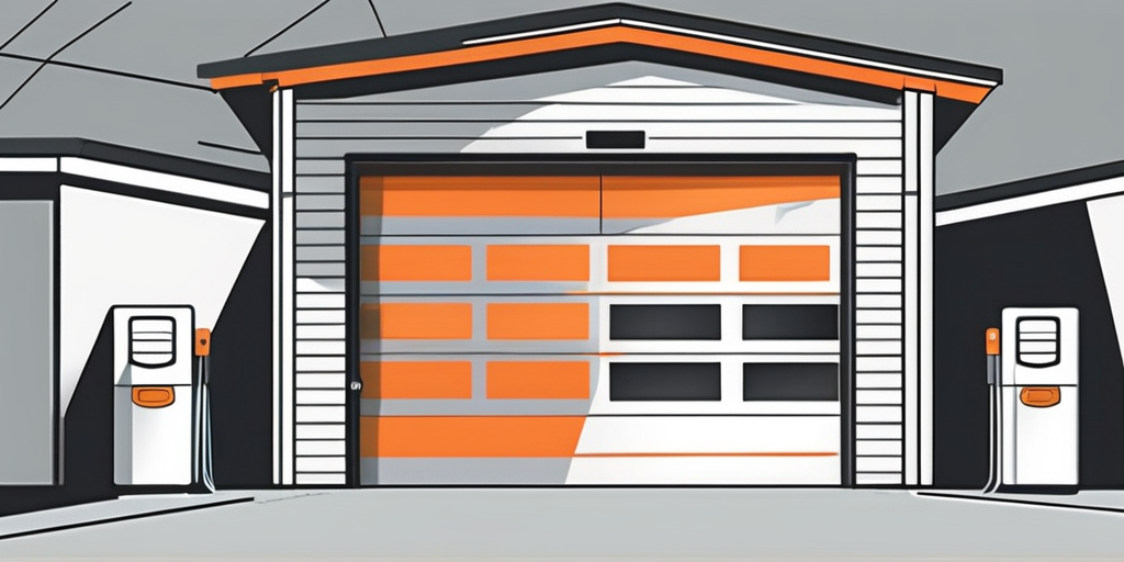 A garage door opener being installed on an overhead garage door in a suburban setting