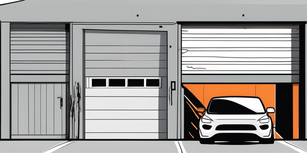 A garage door in orem with one panel visibly damaged and another new