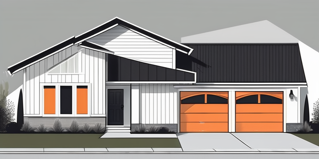 A modern garage door with signs of wear and tear